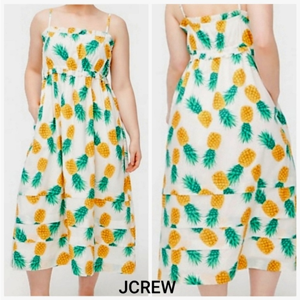 J Crew White Pineapple Print Maxidress